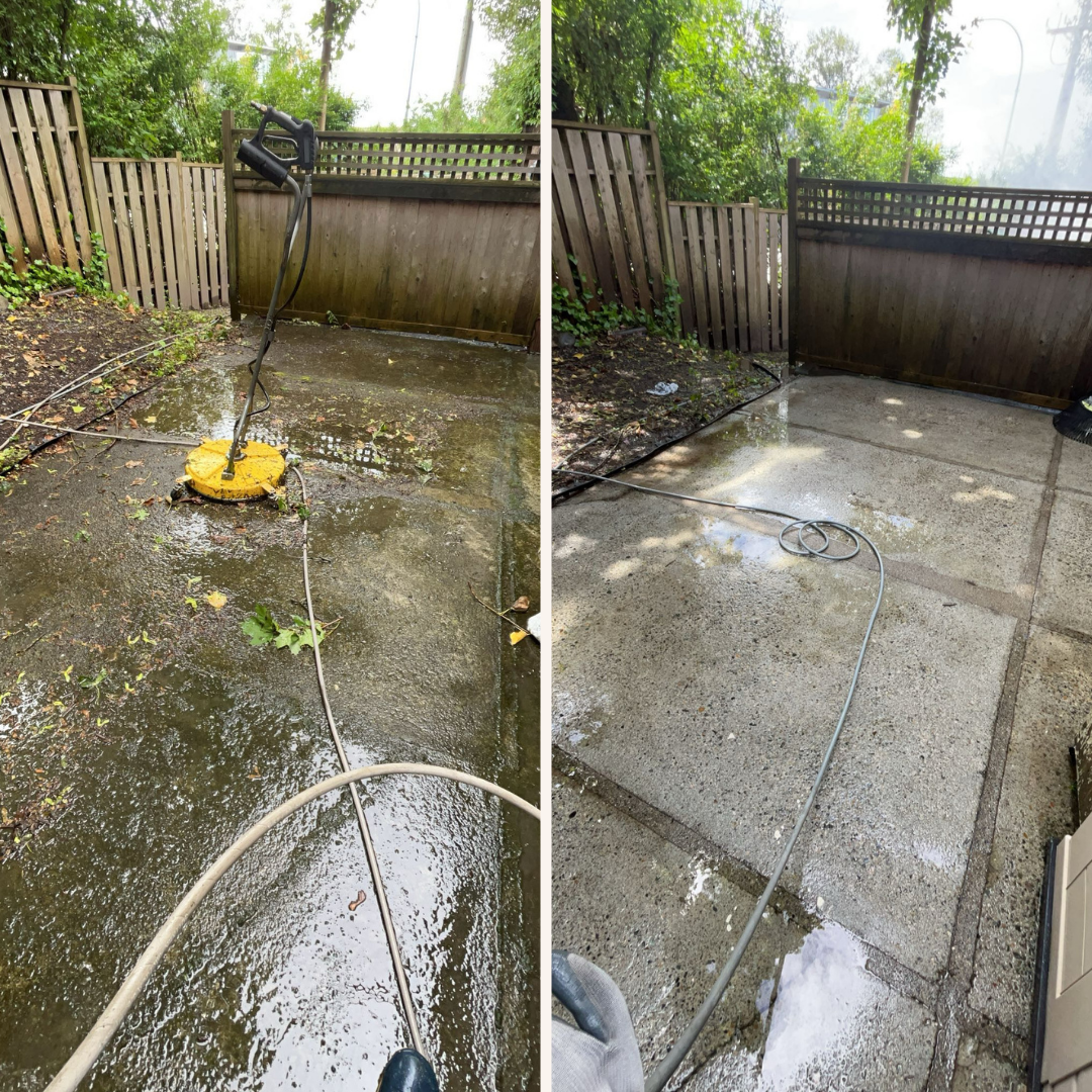 Before and after pressure washing driveway Lower Mainland BC